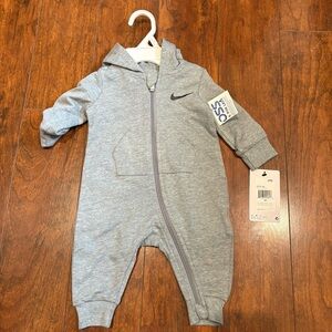 Nike Grey Hooded Baby One-Piece Zip Footie